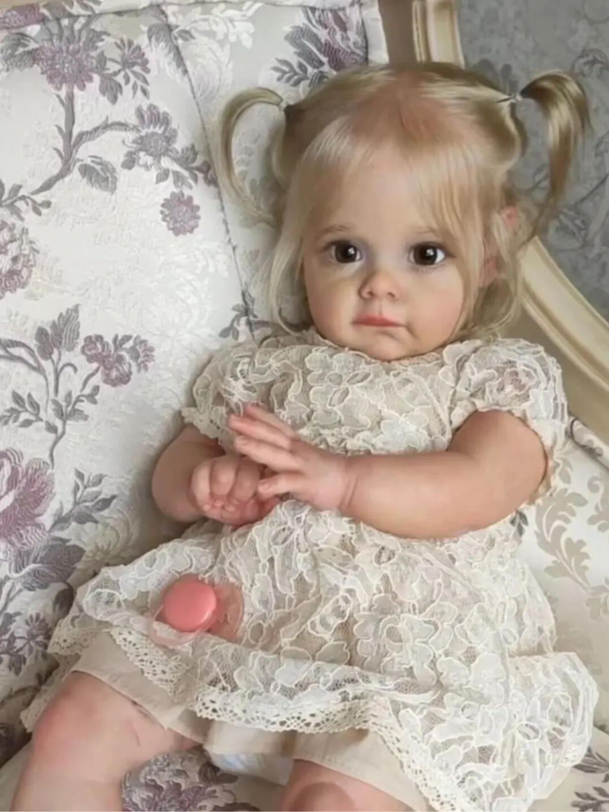 24" Natalia Beautiful Realistic Reborn Blonde Baby Doll in Cream Lace Outfit