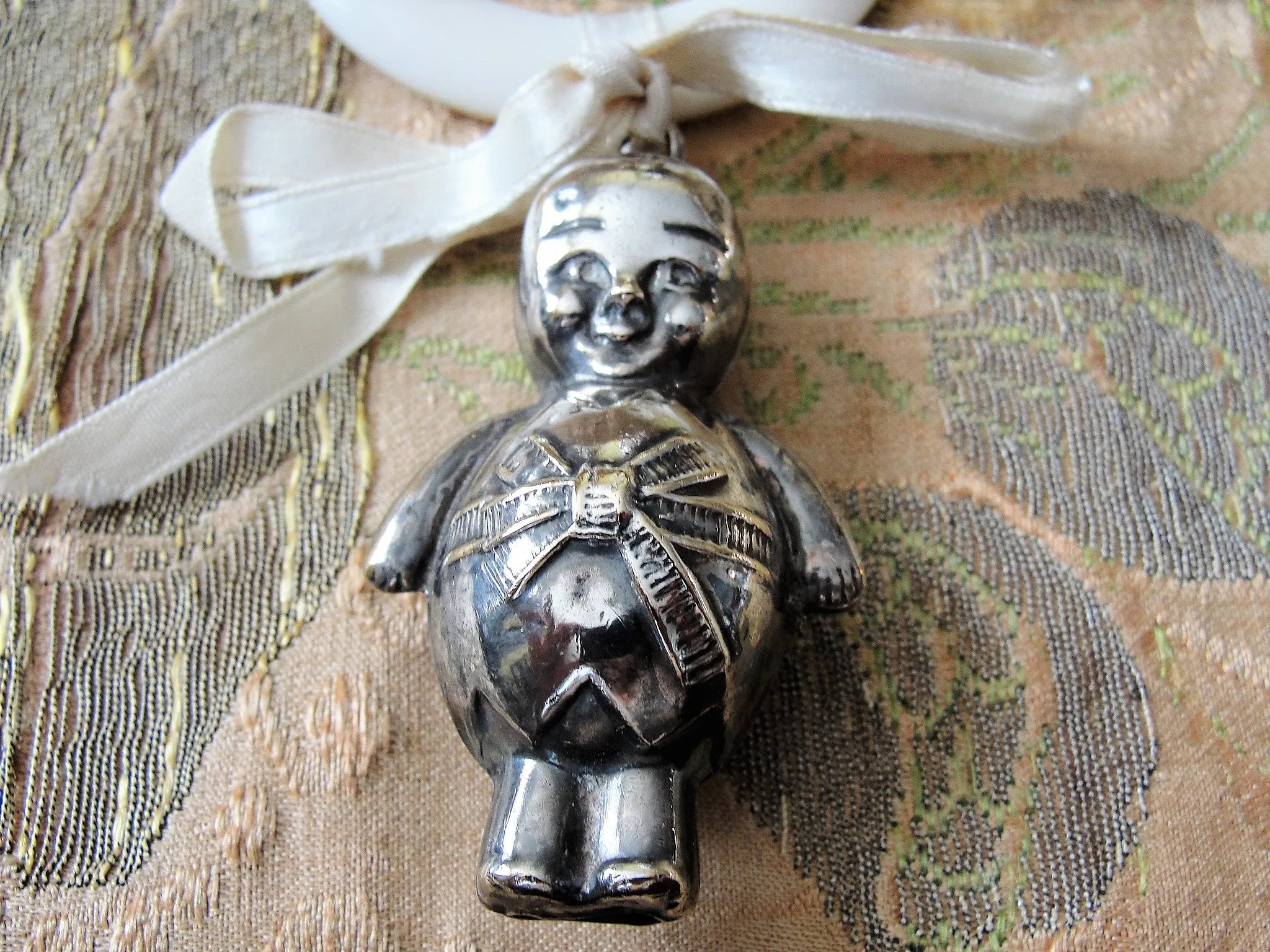 Adorable Vintage Baby  RATTLE and TEETHING RING,Silver Baby Rattle, Figural Baby Rattle, Made in England, Collectible Baby Rattles Teethers