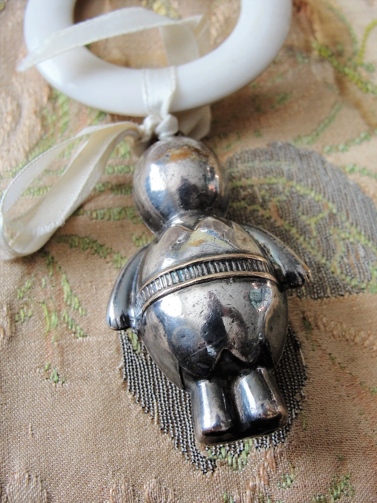 Adorable Vintage Baby  RATTLE and TEETHING RING,Silver Baby Rattle, Figural Baby Rattle, Made in England, Collectible Baby Rattles Teethers