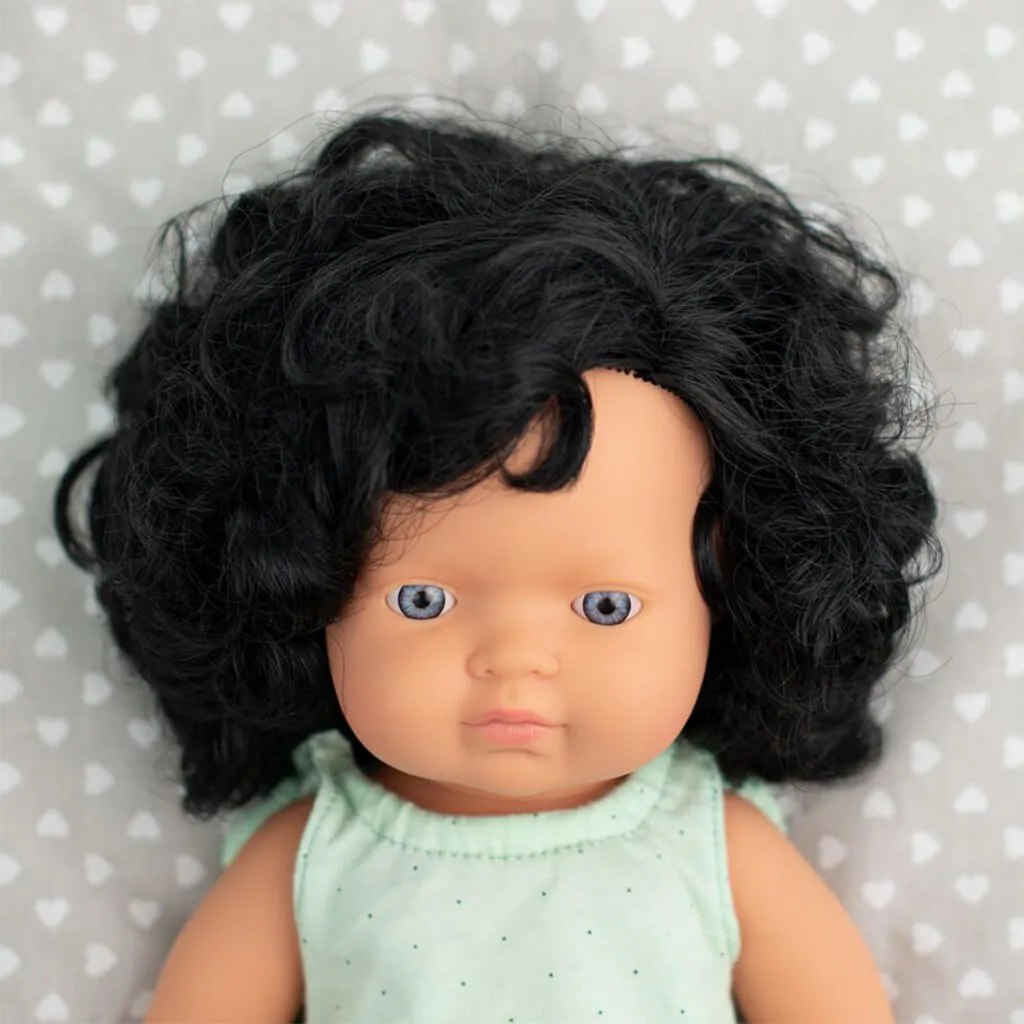 Baby Doll Black Curly Hair Caucasian Girl 15 inches