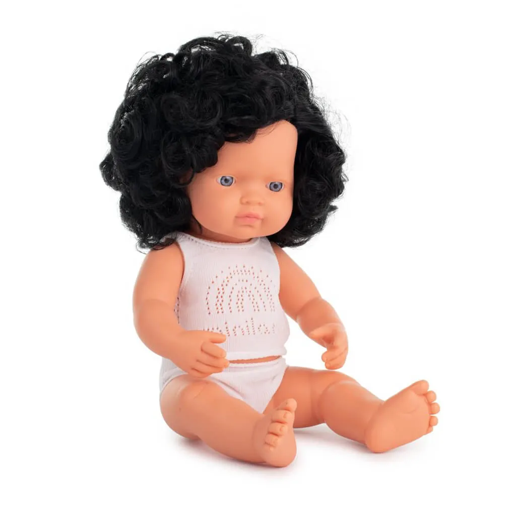 Baby Doll Black Curly Hair Caucasian Girl 15 inches