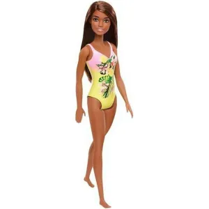 Barbie Doll Features Long Brunette Hair And Stylish Floral Swimsuit