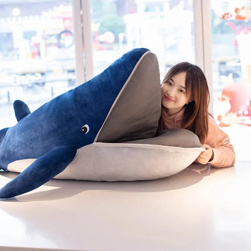 Blue Whale Doll Plush Toy Soft Aquatic Animal Plushie BLAVINGAD Mouth with Zipper Sleeping Throw Pillow Kid Man Christmas Gift