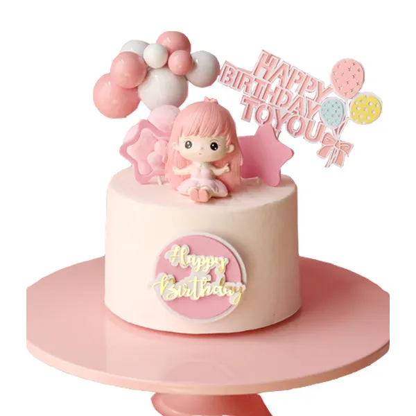 Cake Topper - Cute Fairy Doll with Pink Hair and Pink Dress