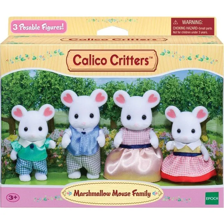 Calico Critters Marshmallow Mouse Family, Set of 4 Collectible Doll Figures