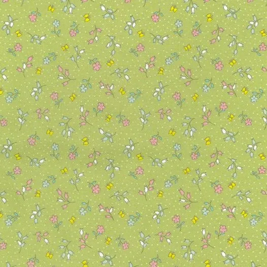 Cotton Poplin - Green Floral - 1/2 Meter