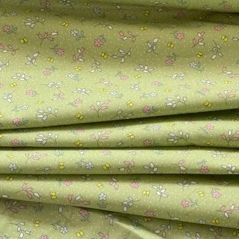 Cotton Poplin - Green Floral - 1/2 Meter