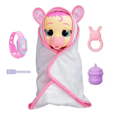 Cry Babies Newborn Coney Interactive Baby Doll with 20  Baby Sounds and Interactive Bracelet