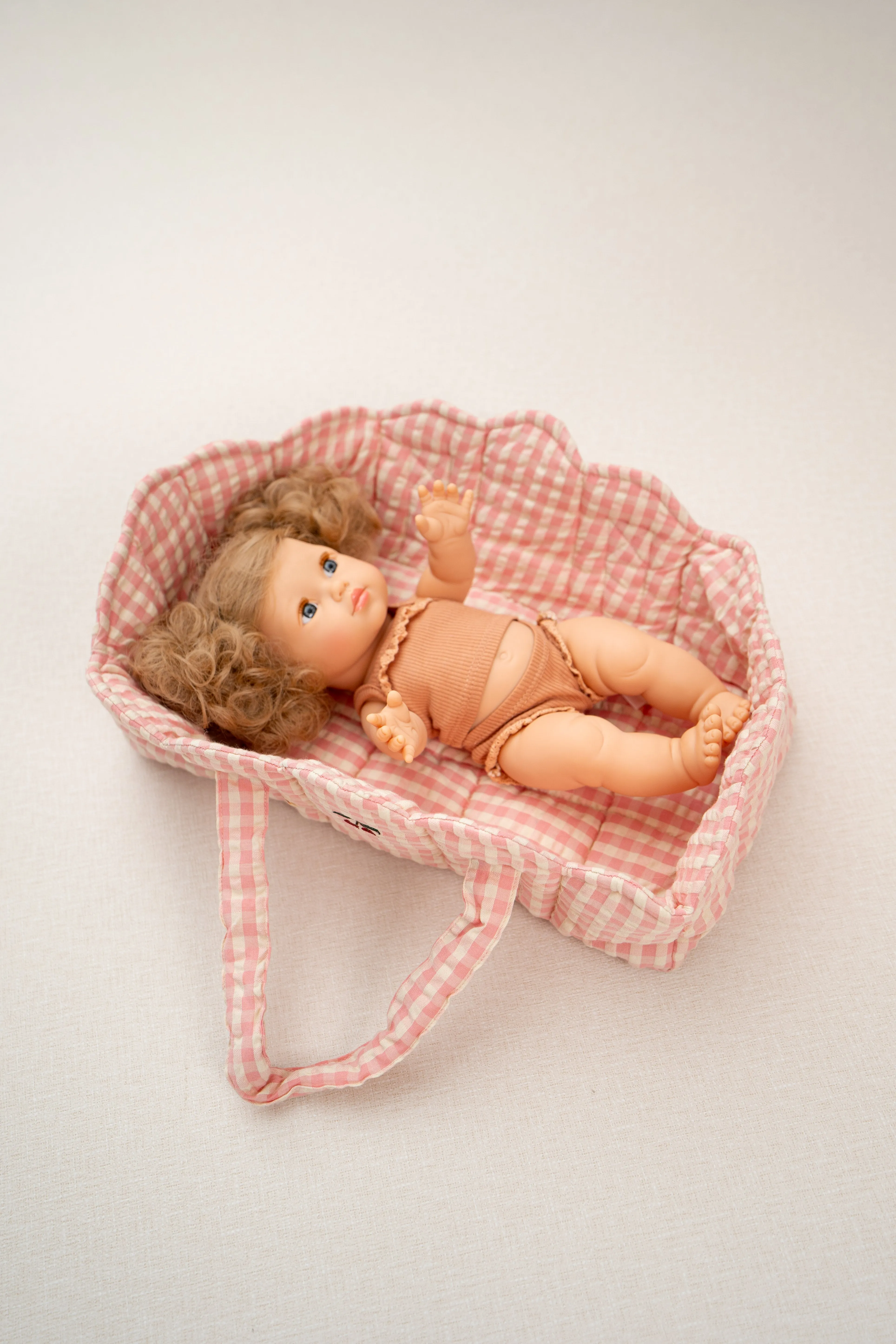 Doll Basket - Powder Pink Check