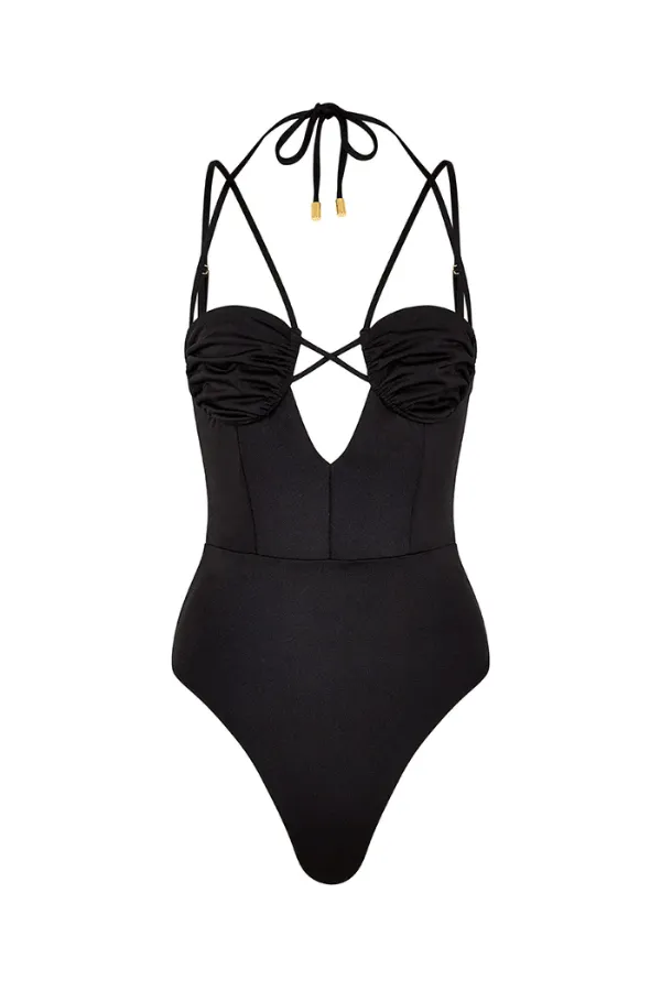 Doll Ruched Swimsuit Black