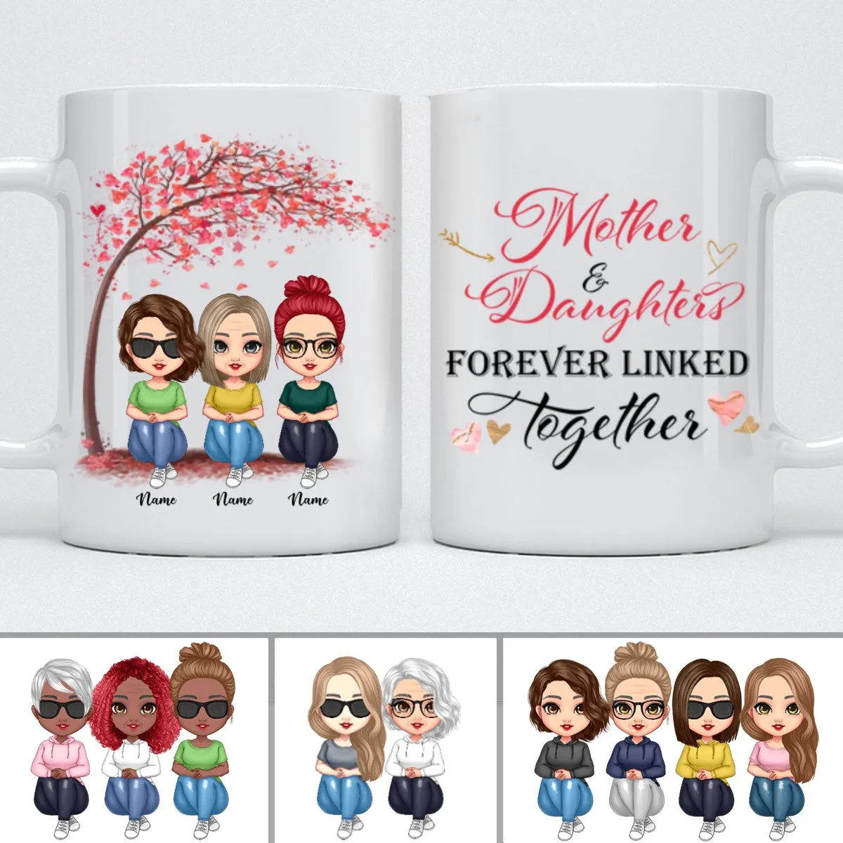 Doll Women Gift For Mother Mom And Daughters Sitting Under Tree - Personalized Mug