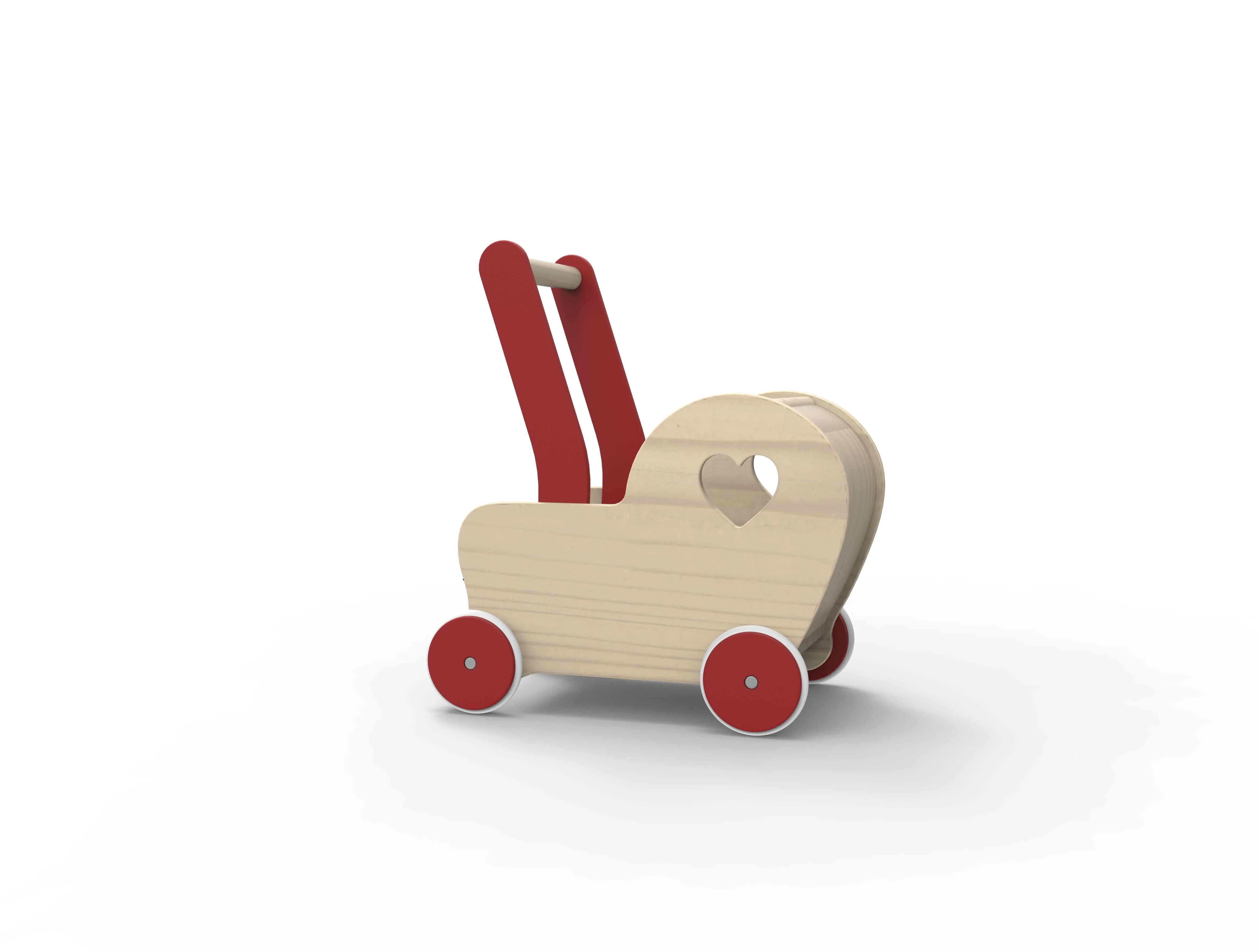 Dolls Stroller pram - Heart Natural Wood