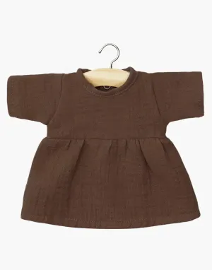 Faustine long-sleeved dress in choco cotton gauze