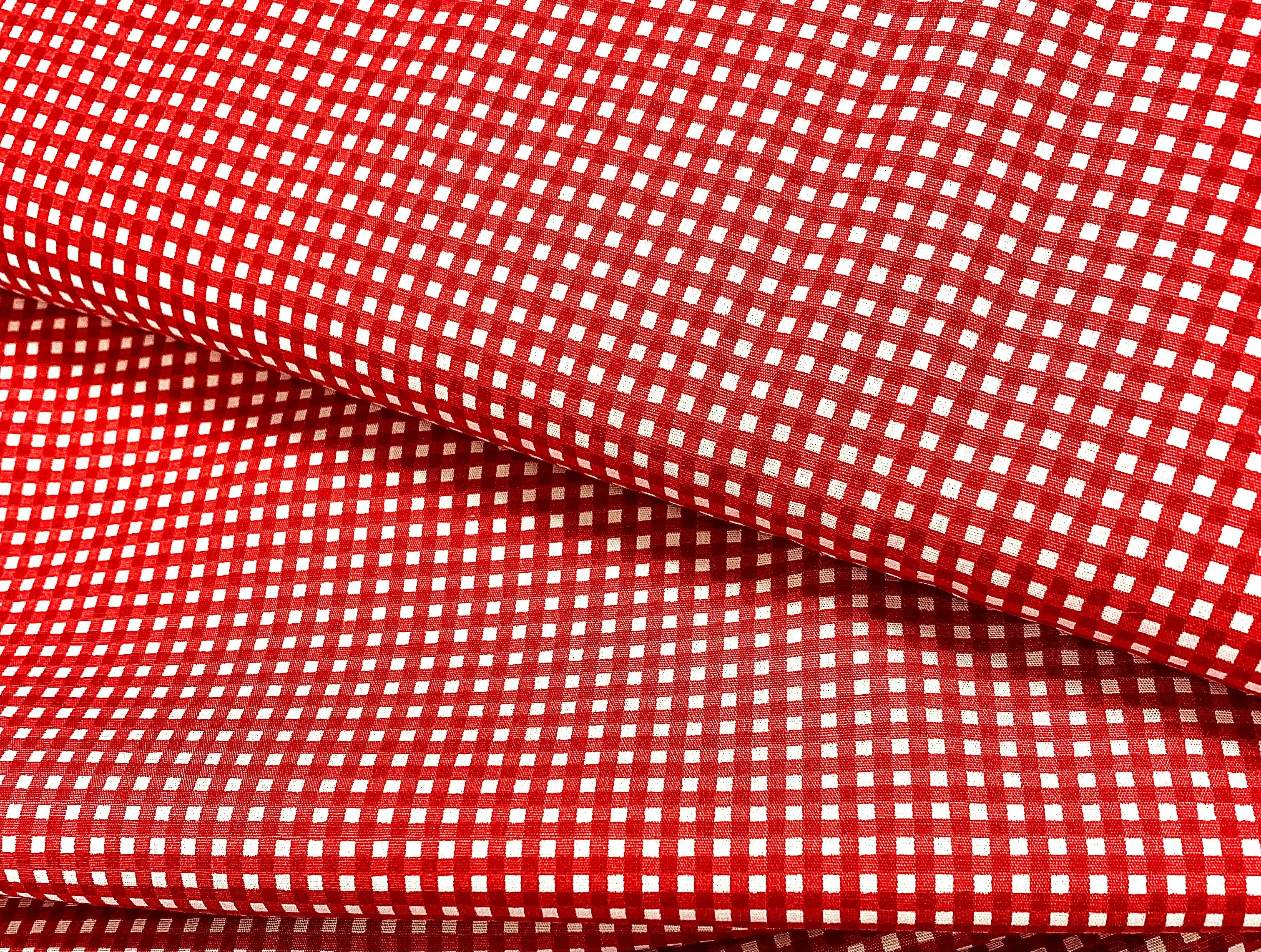 'Gingham' Style Printed Cotton Poplin - Red/white Small Check