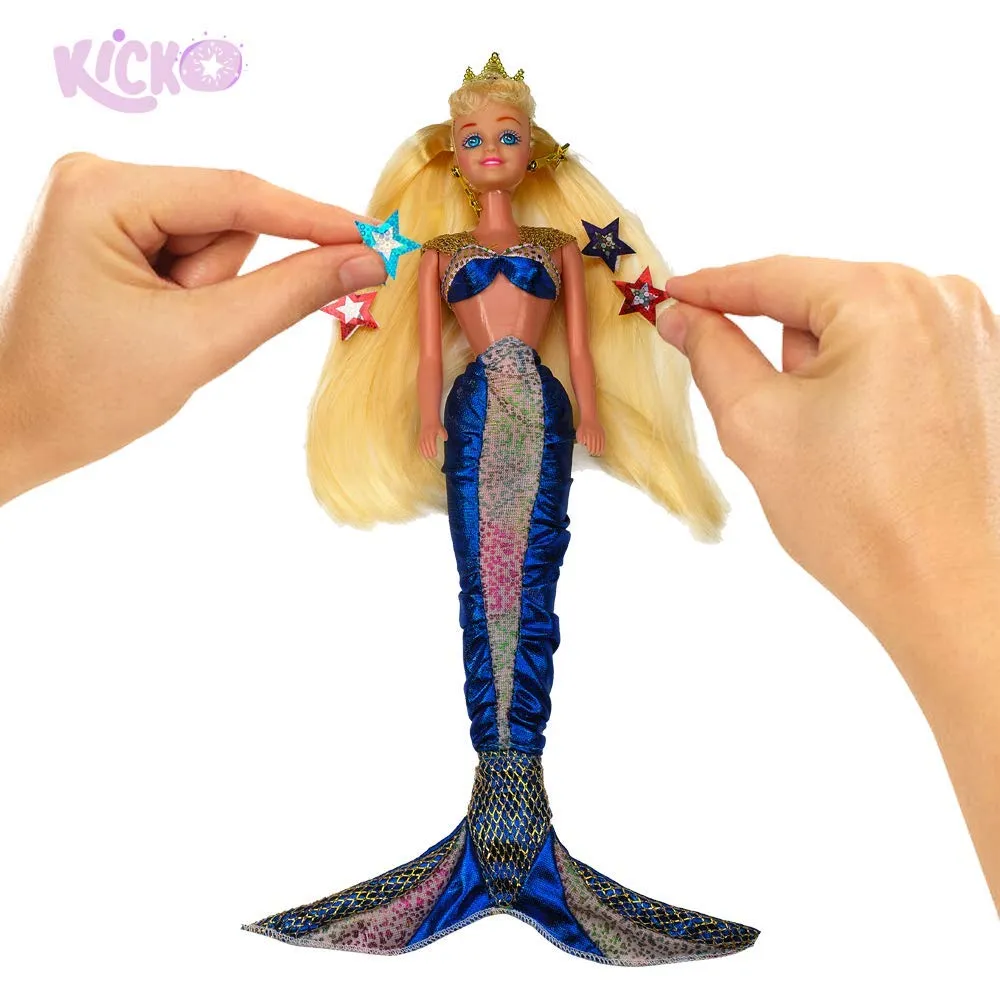 Kicko Mermaid Doll with Fashion Clothes and Princess Crown, Vivid Colors Set of Outfits