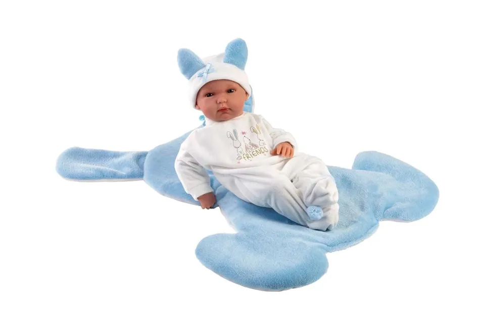 Llorens - Baby Boy Doll with Clothing, Bunny Shaped Changing Cushion & Accessories: Bimbo 35cm