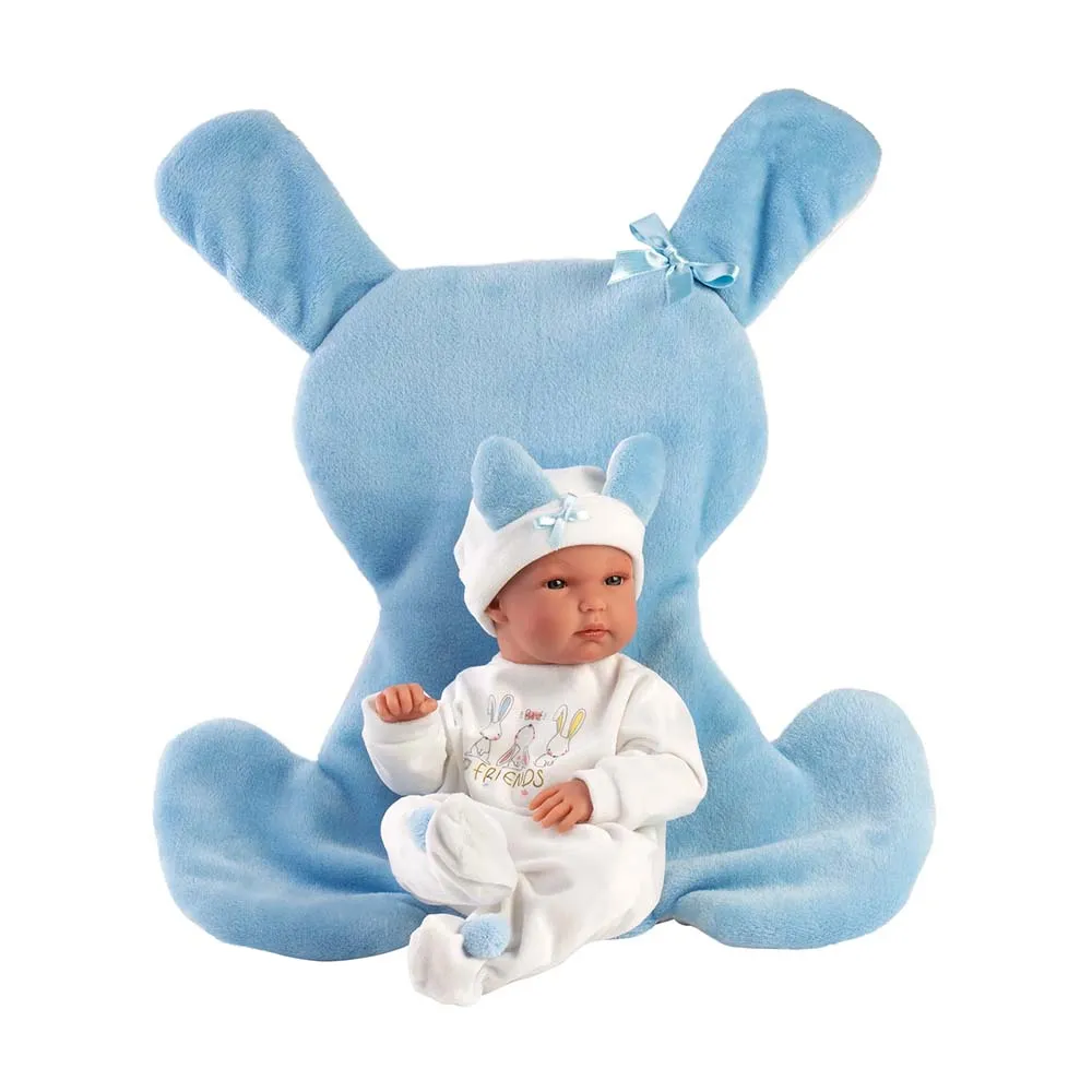 Llorens - Baby Boy Doll with Clothing, Bunny Shaped Changing Cushion & Accessories: Bimbo 35cm