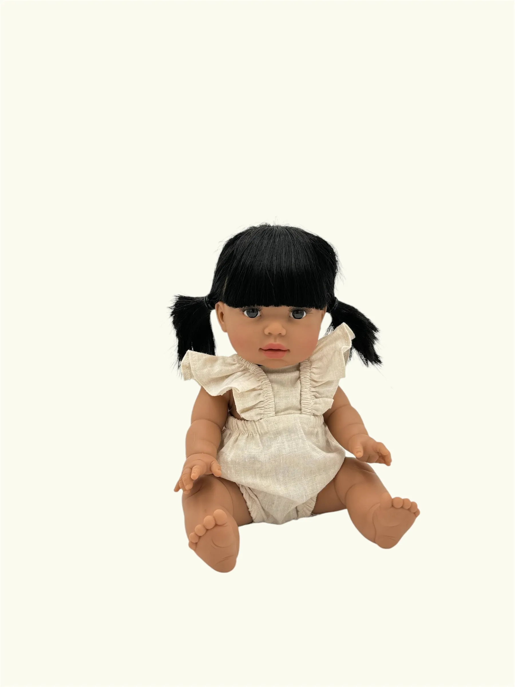 Minikane Doll Clothes | Doll Linen Romper w/ Frill - White