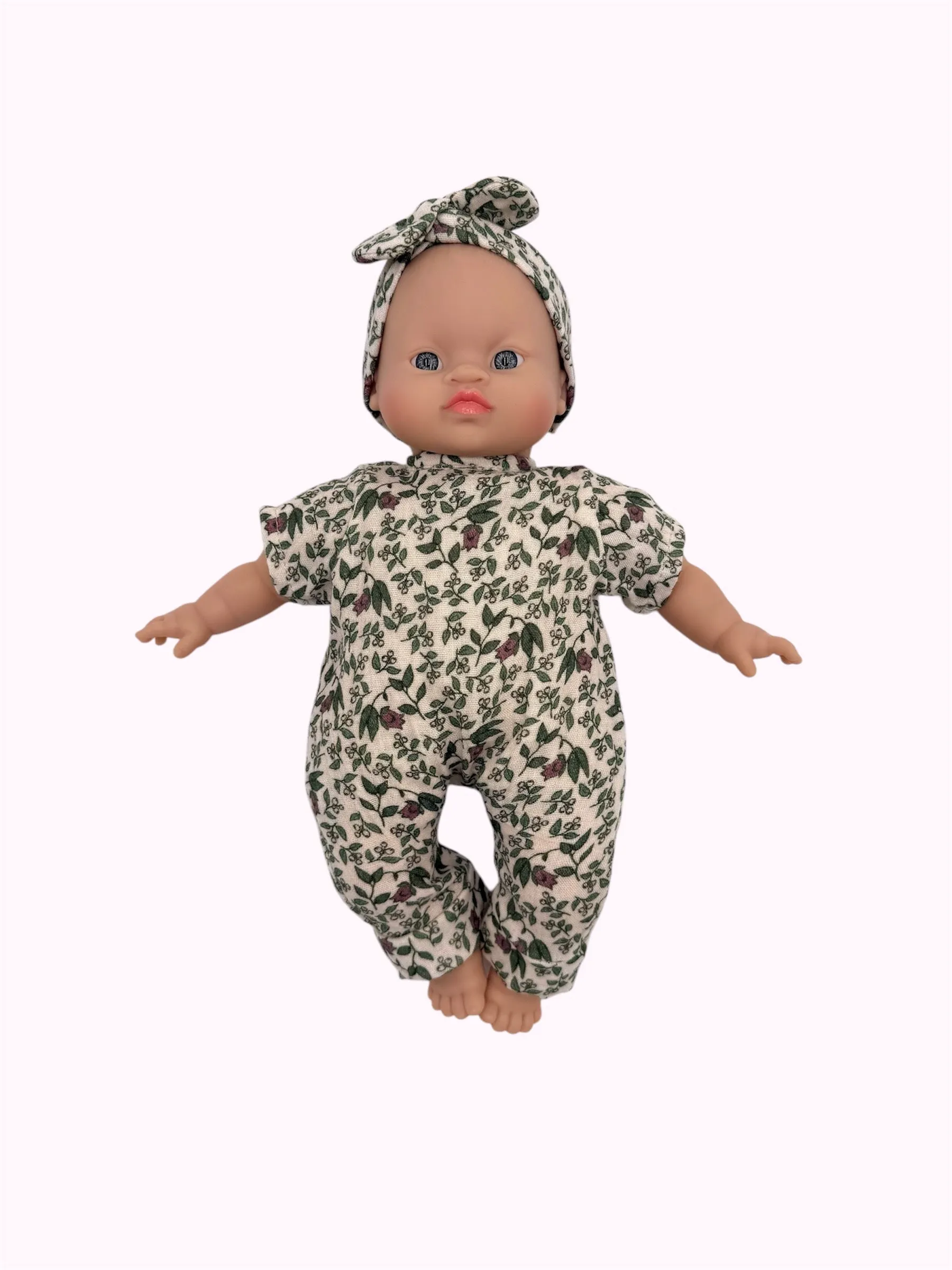 Minikane Doll Clothes | Soft Body Doll Jumpsuit with Headband - Roses