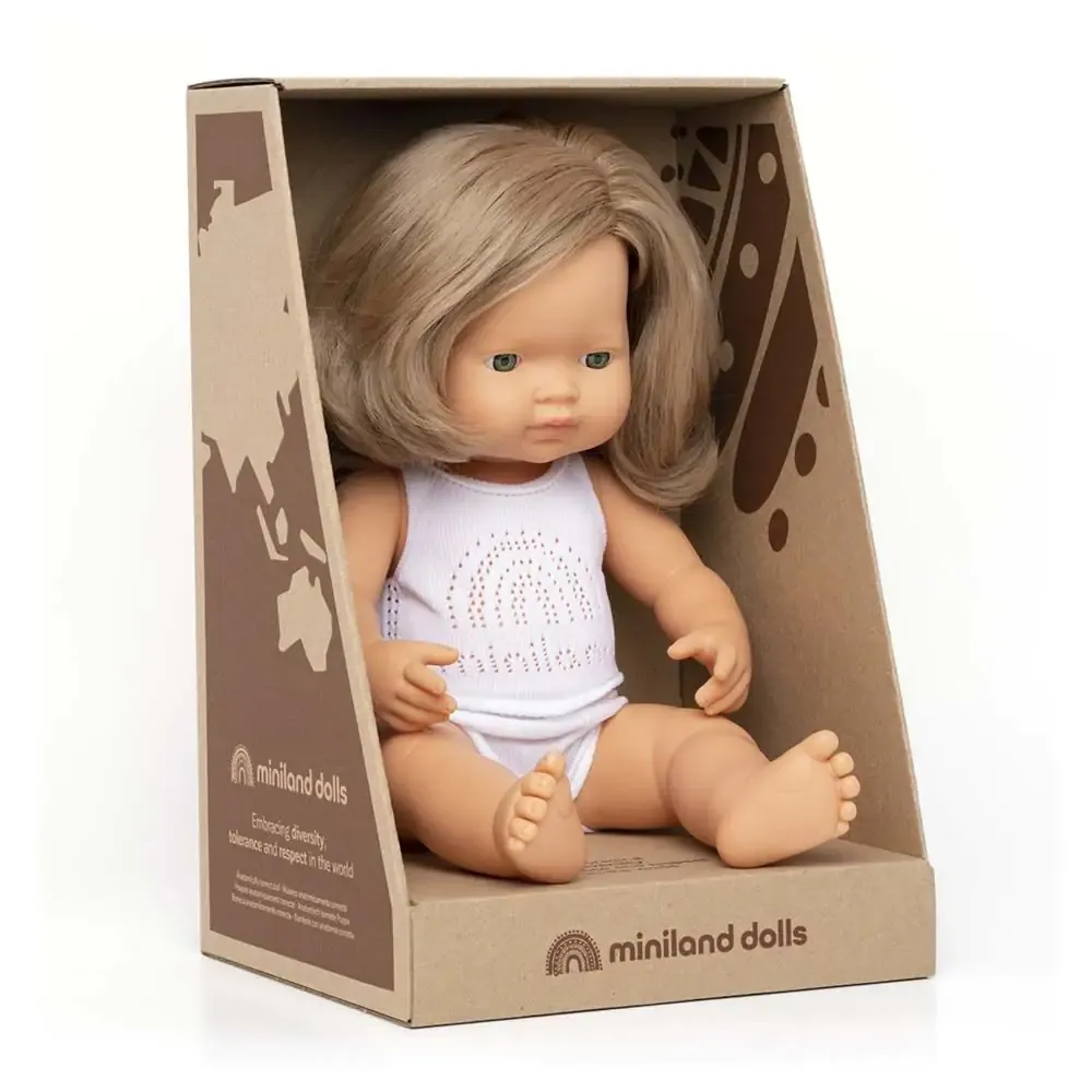 Miniland - Baby Doll - Caucasian Dark Blonde Girl 38cm