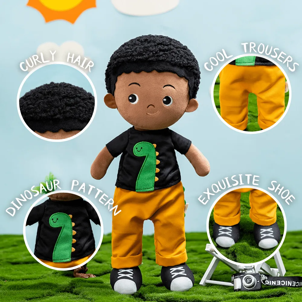 Personalized Deep Skin Tone Plush Boy Doll