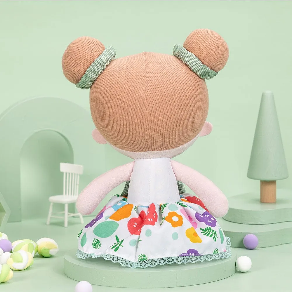 Personalized Green Floral Girl Plush Doll