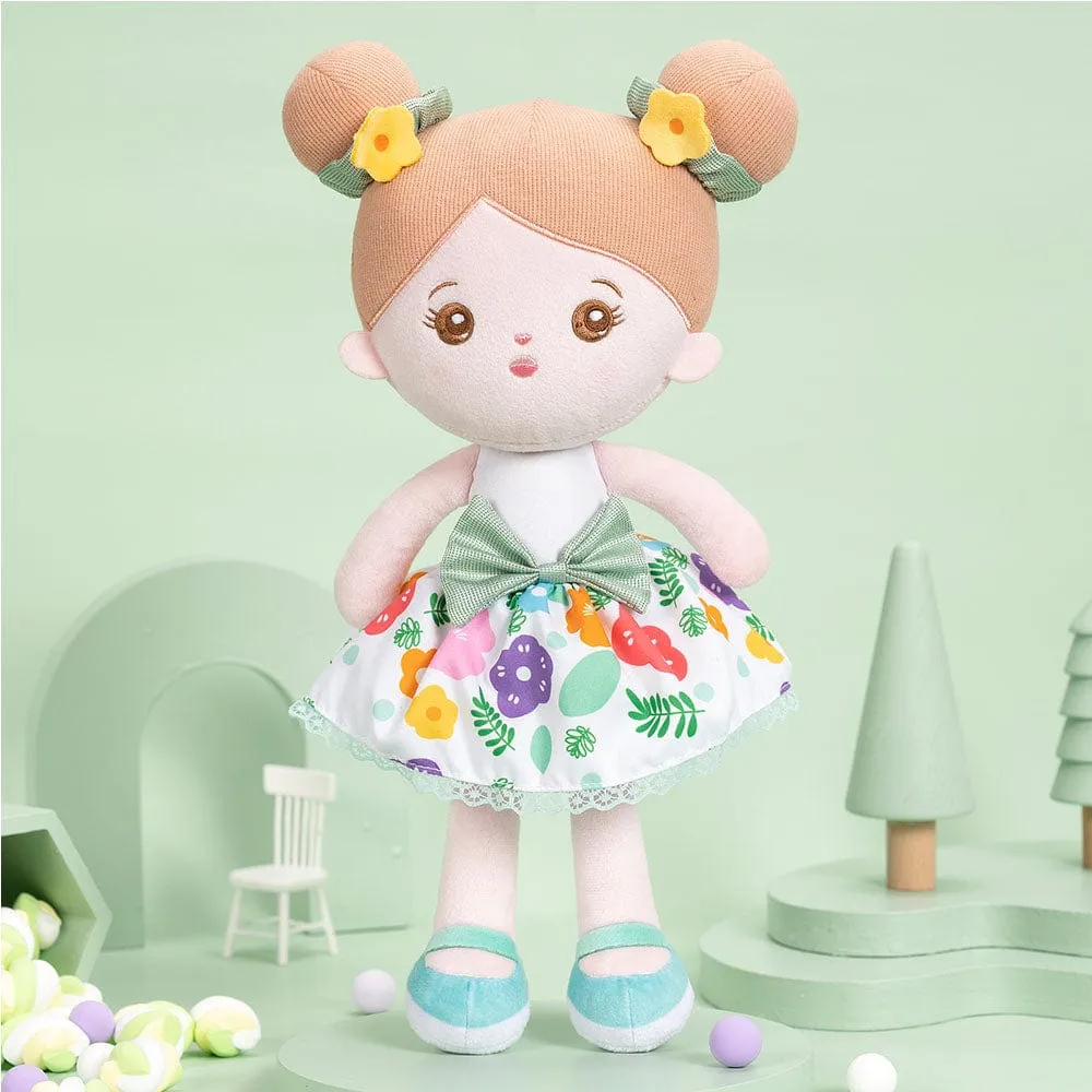 Personalized Green Floral Girl Plush Doll