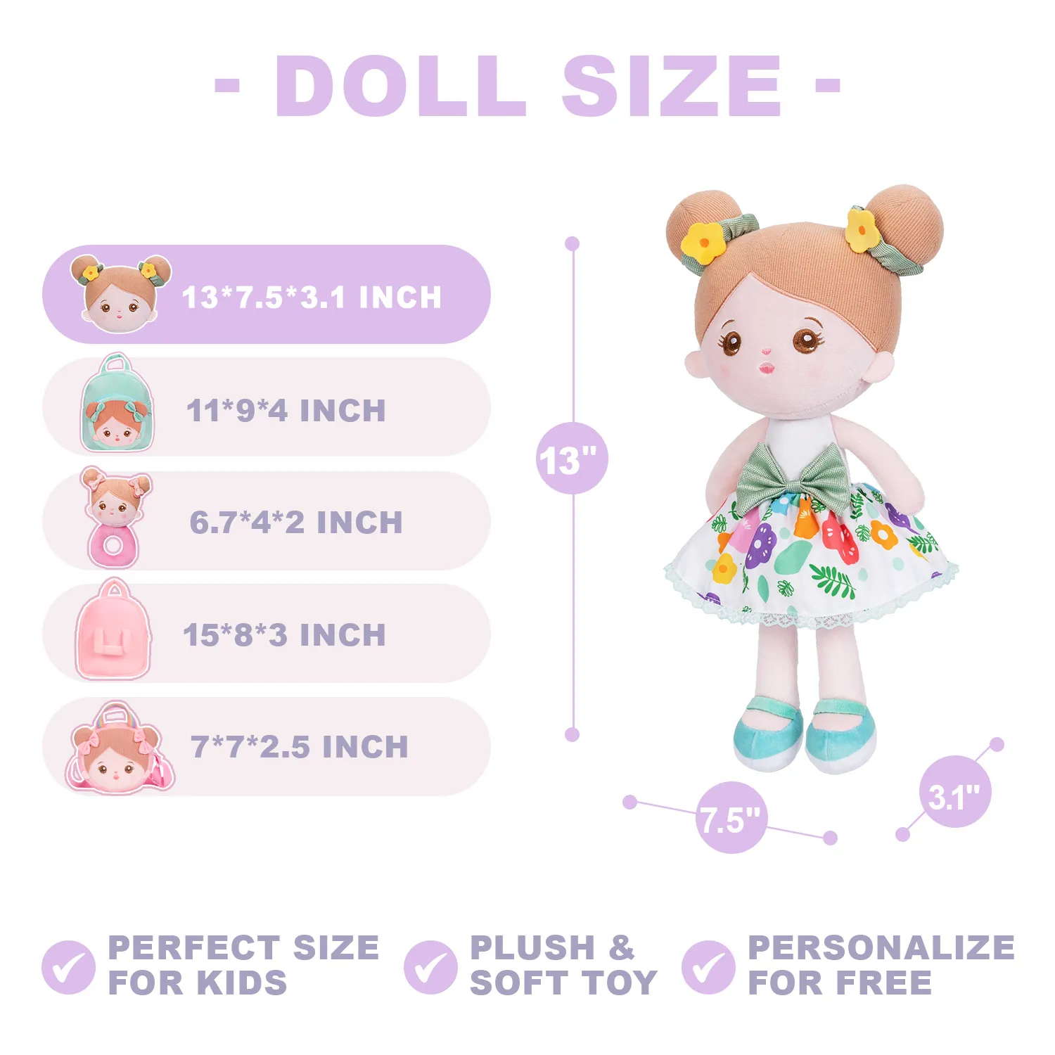 Personalized Green Floral Girl Plush Doll