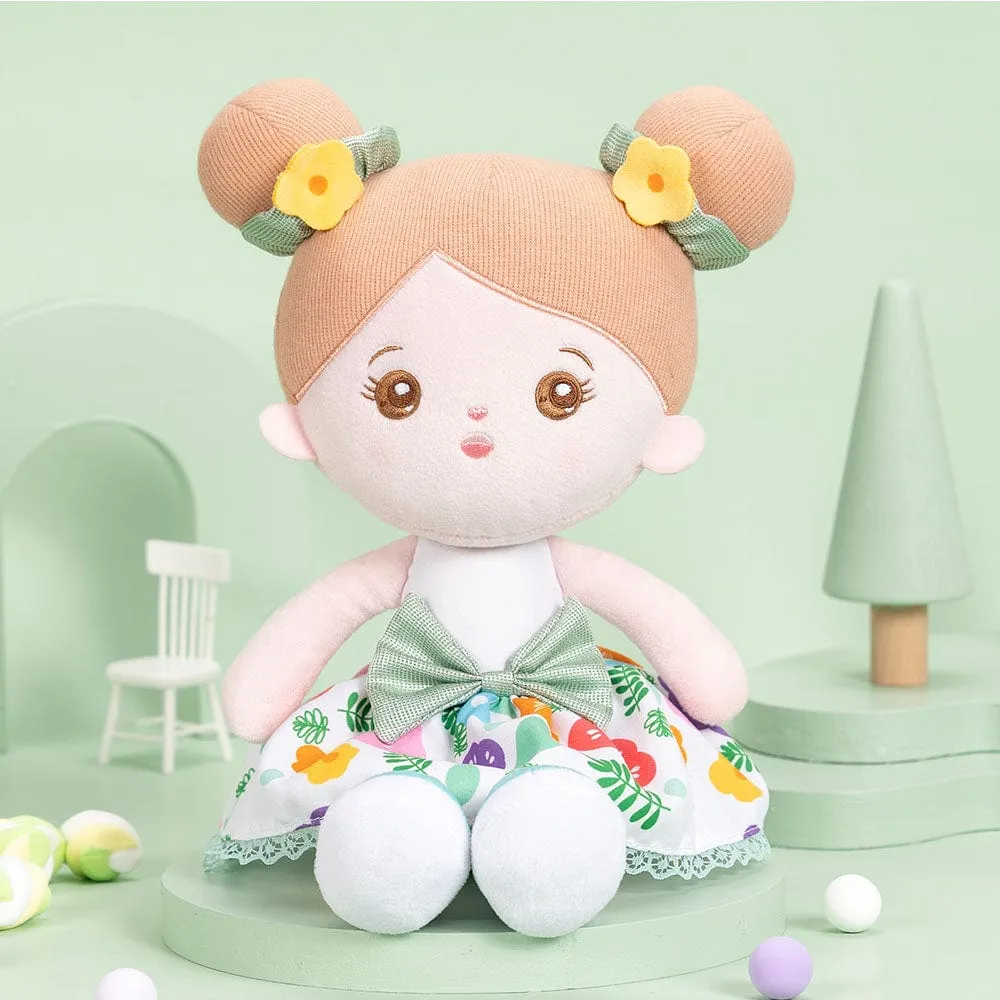 Personalized Green Floral Girl Plush Doll