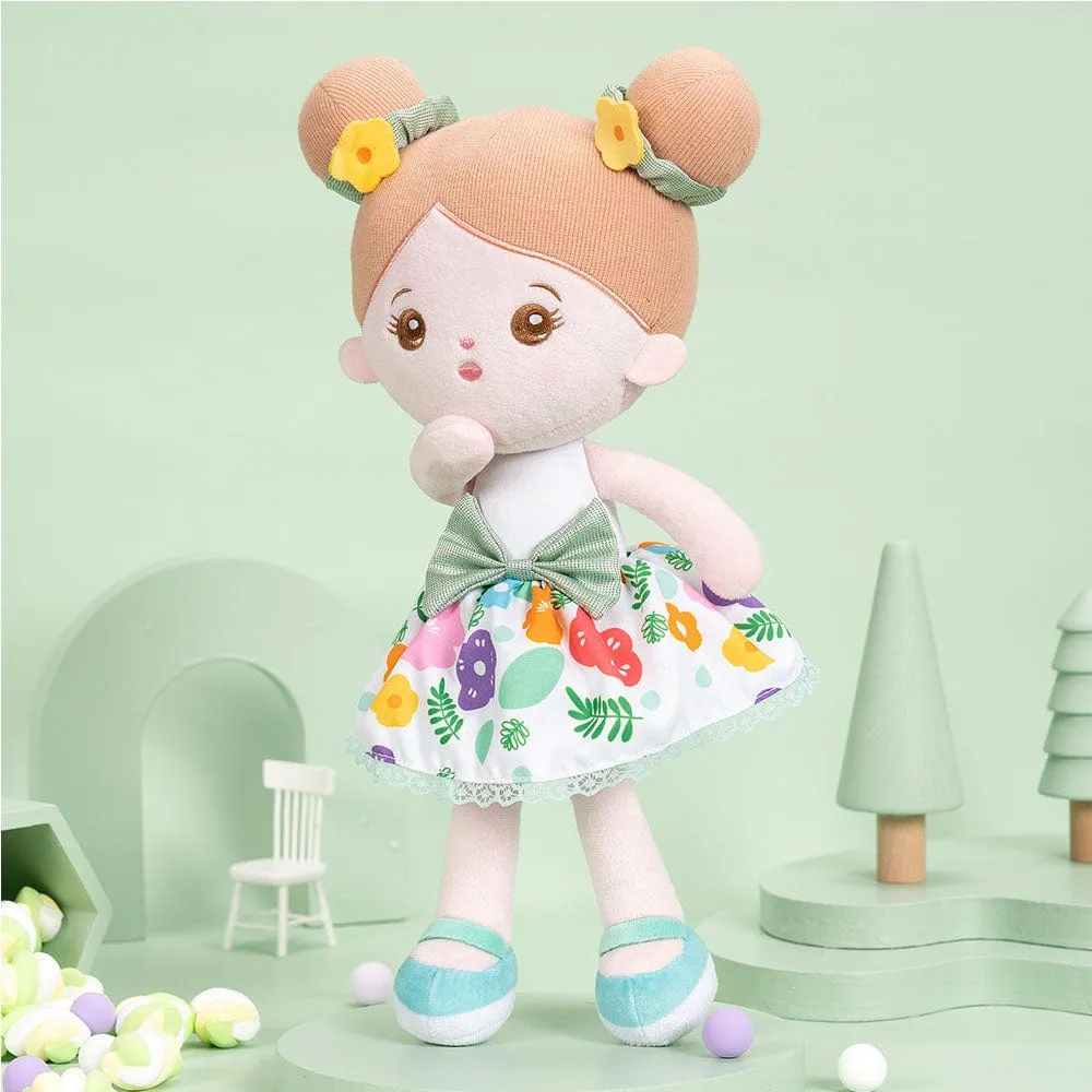 Personalized Green Floral Girl Plush Doll