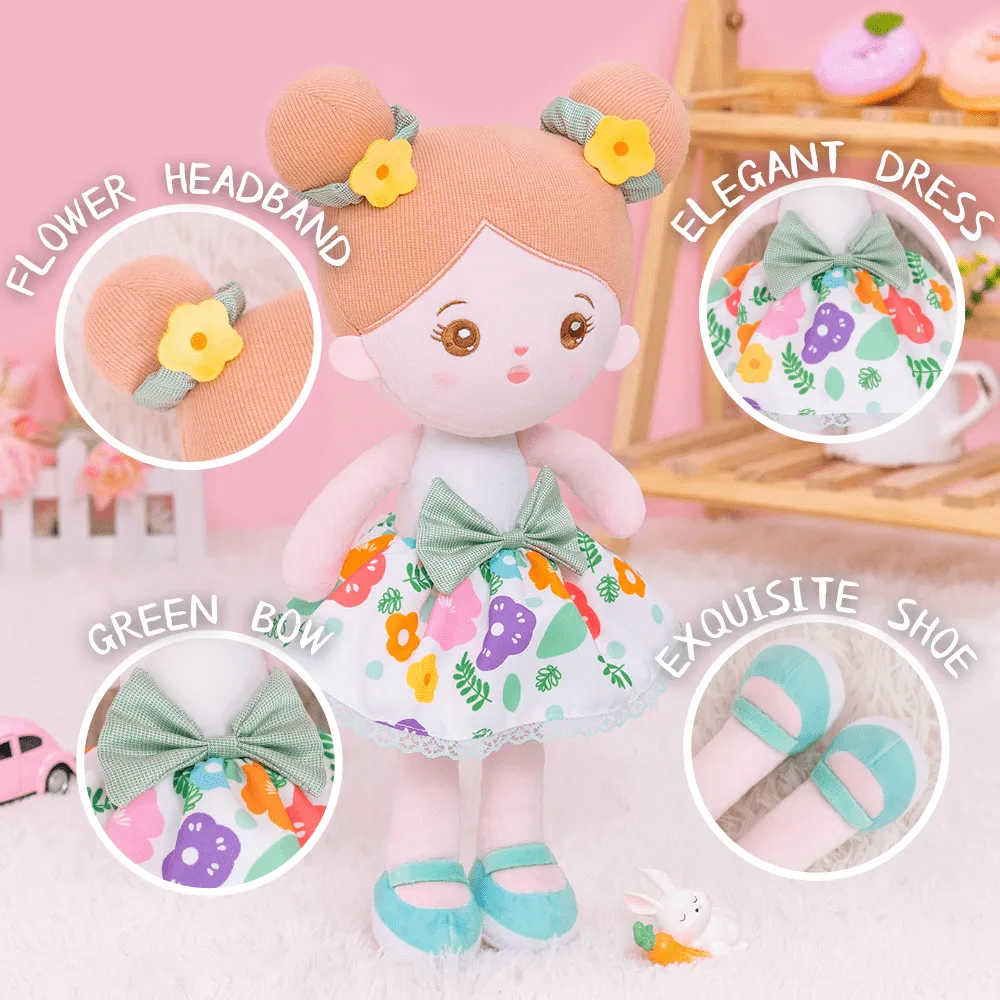 Personalized Green Floral Girl Plush Doll