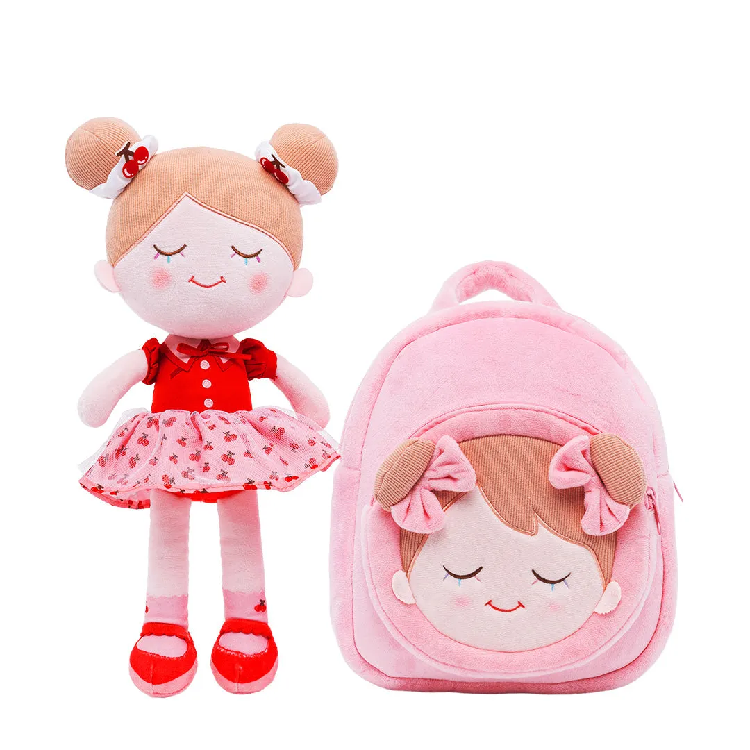 Personalized Iris Red Cherry Girl Doll   Backpack