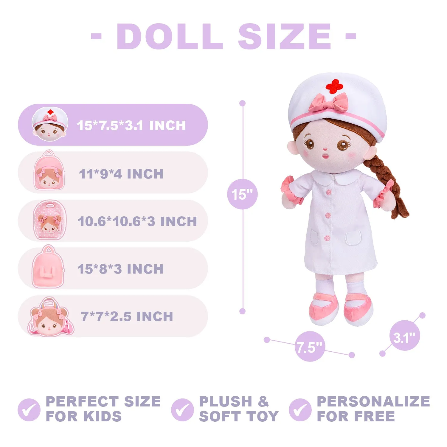 Personalized Nurse Girl Doll   Backpack