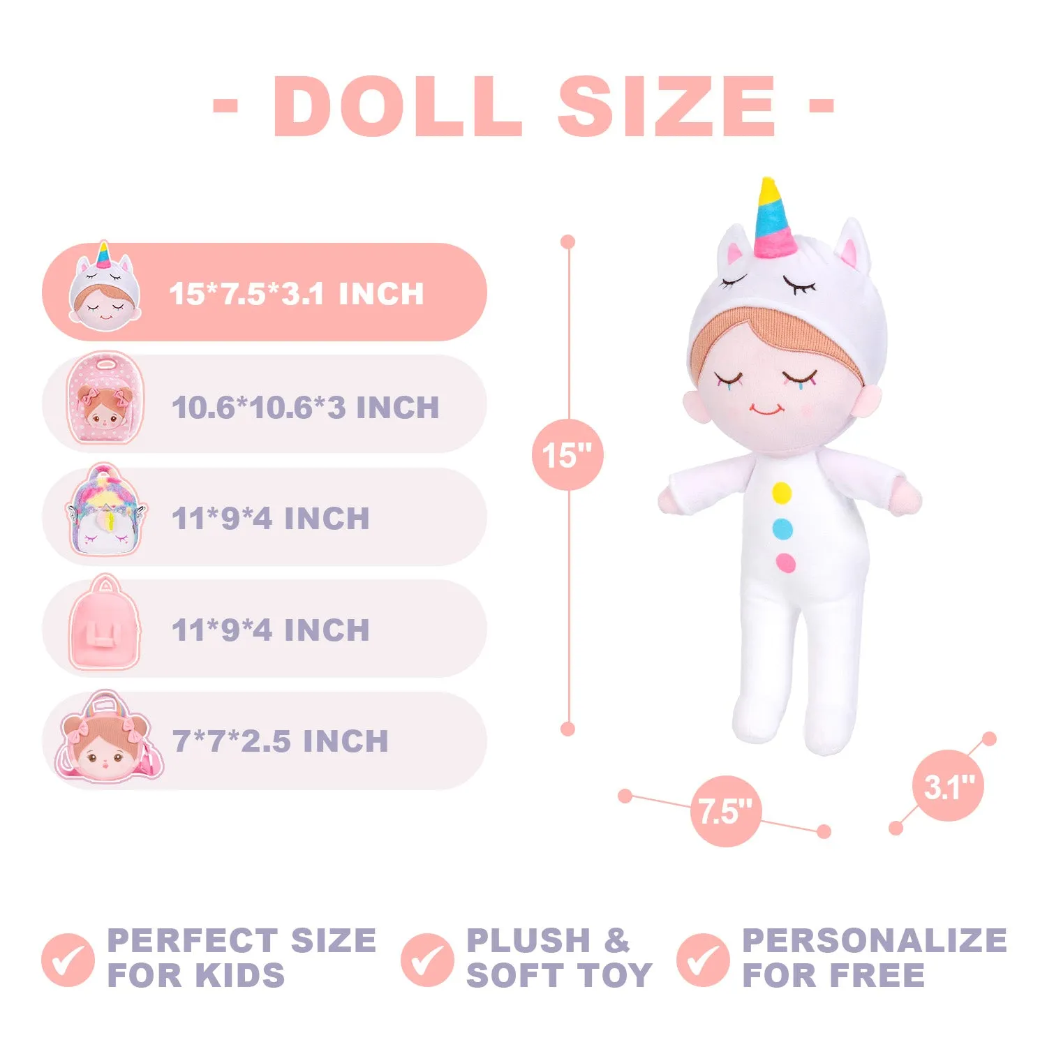 Personalized White Unicorn Pajamas Boy Doll