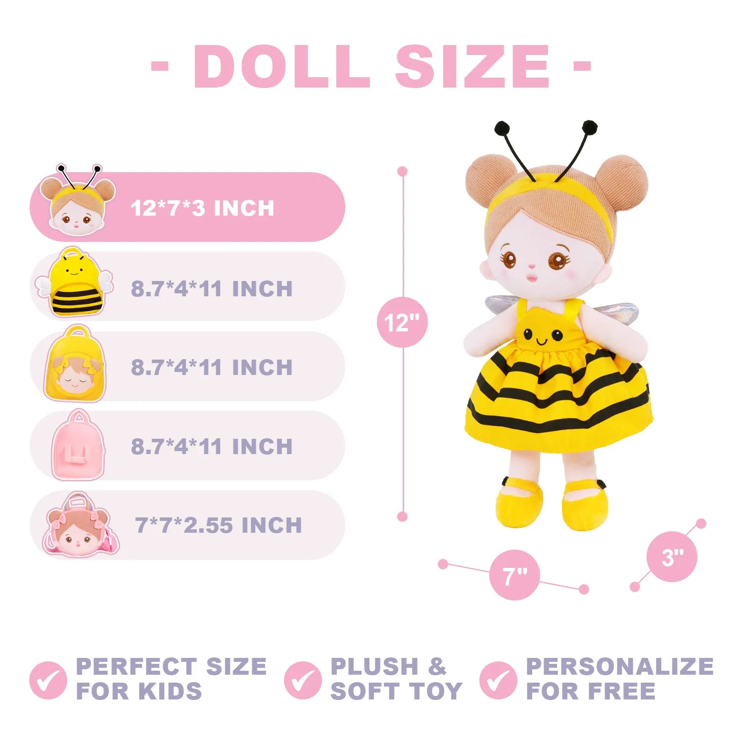 Personalized Yellow Bee Plush Baby Girl Doll