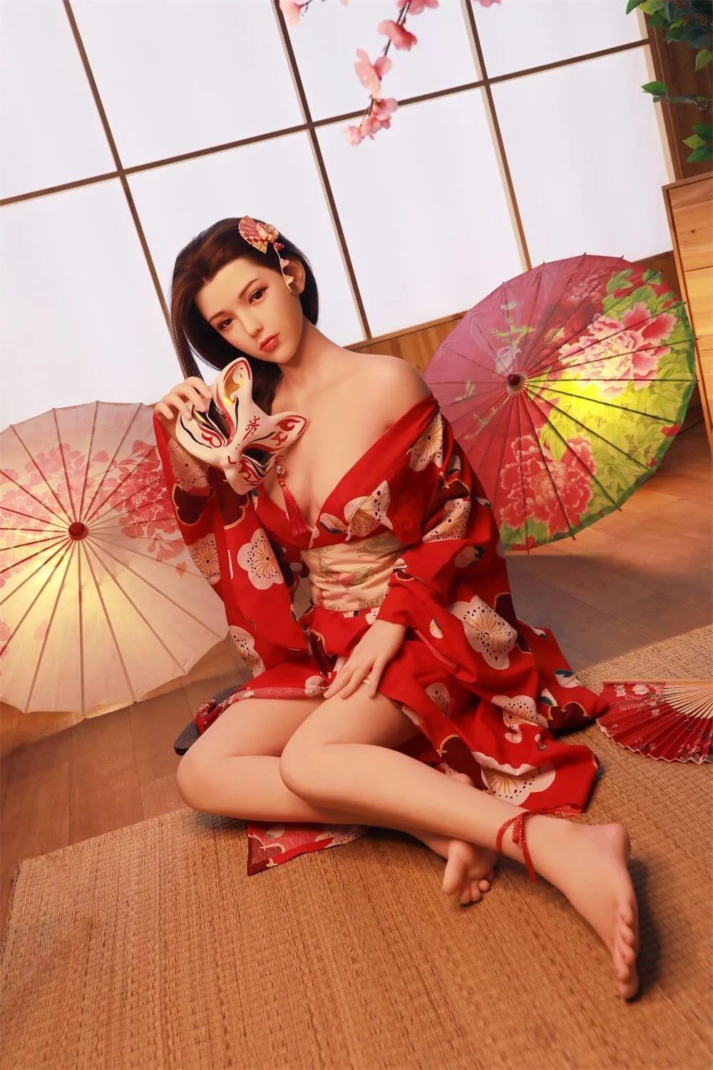 Realistic 165cm Brunette Sex Doll, Skinny Japanese Kimono Princess Ruri