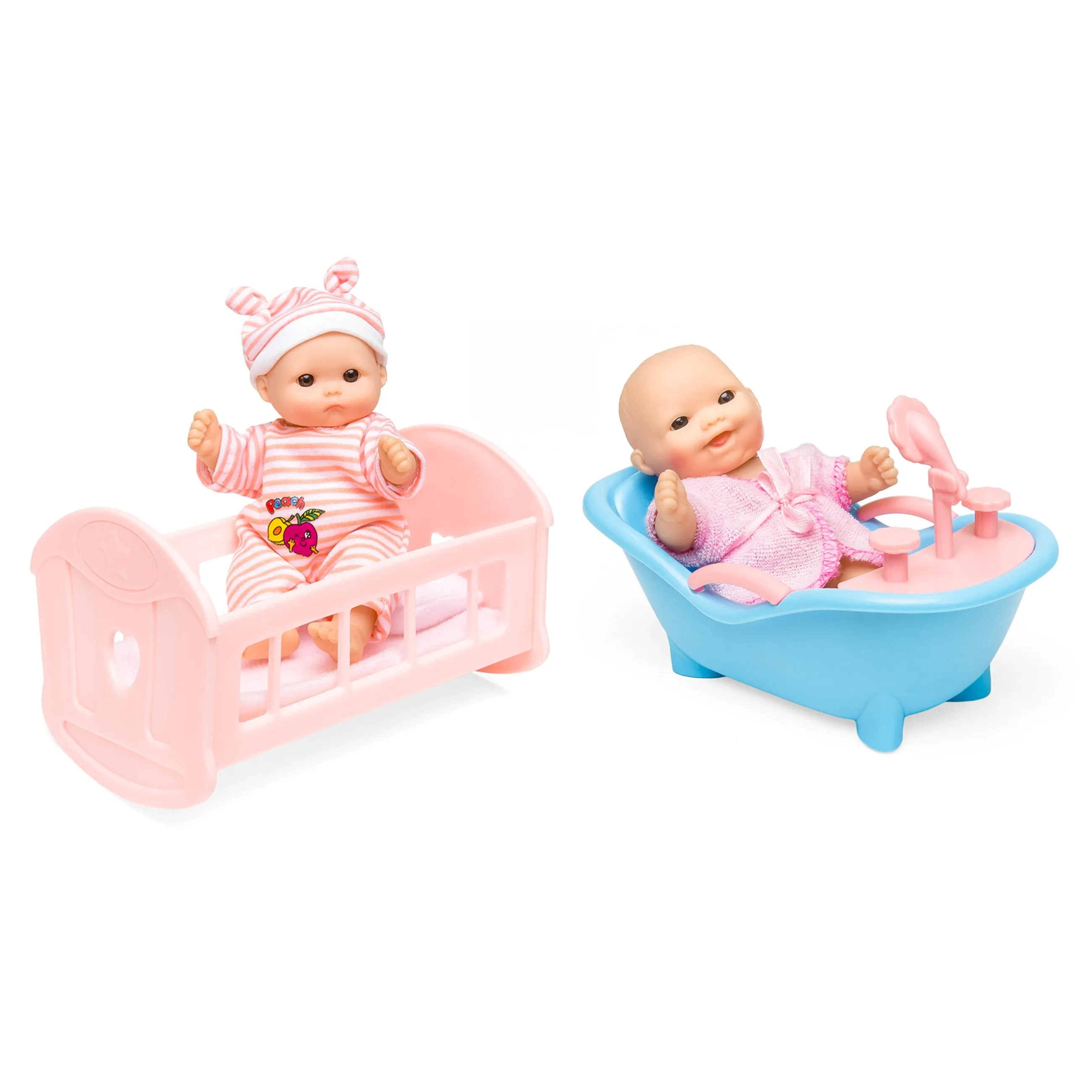 Set of 6 Kids 5in Hand-Sized Baby Doll Toys w/ 6 Lounging Accessories