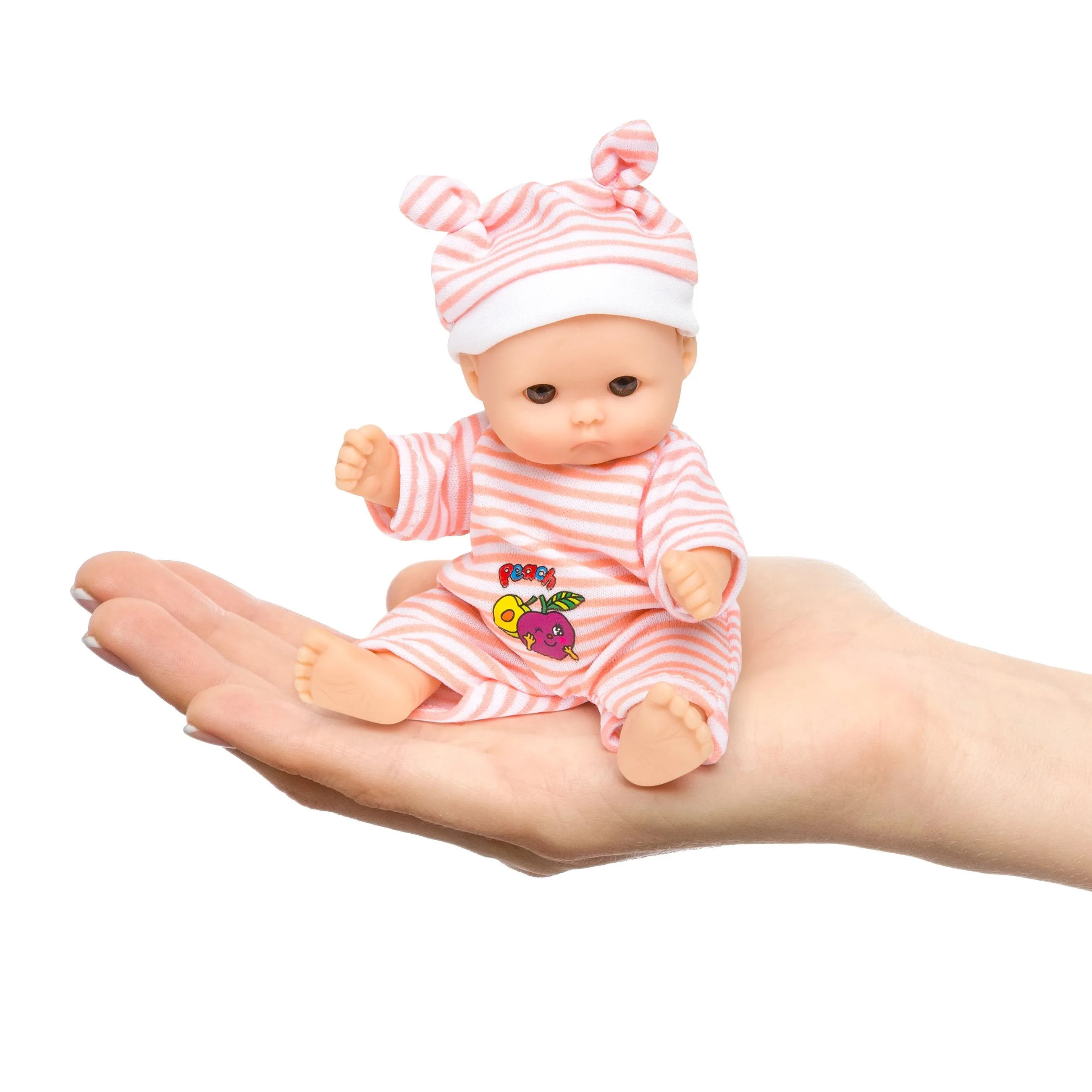 Set of 6 Kids 5in Hand-Sized Baby Doll Toys w/ 6 Lounging Accessories