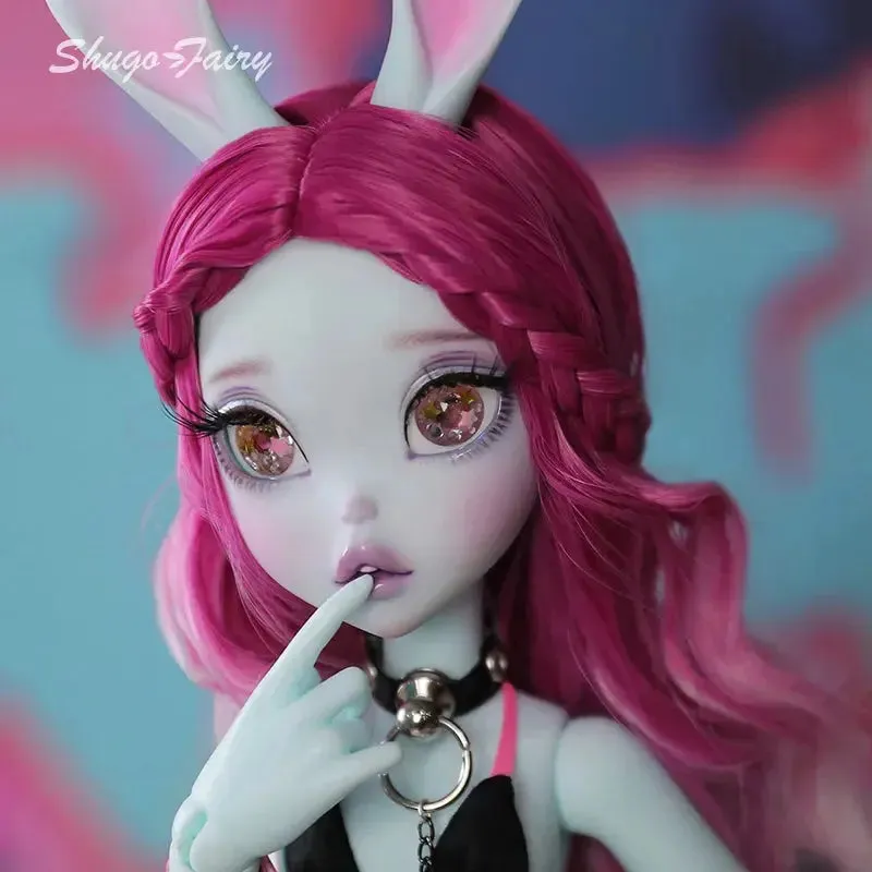 Shuga Fairy 1/4 BJD Doll Kacey | Upright and Floppy Ears | Spice Girls Black and Pink Style Bunny Toys | Ball Jointed Doll