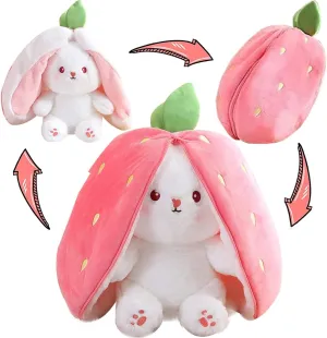 SILLYME Strawberry Rabbit - Reversible Bunny Soft Toy - Plush Toys for Girls - Strawberry Bunny pou Soft Toy (28 cm)