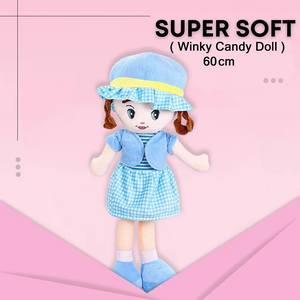 Sky Blue Super Soft Stuffed Huggable Girl Winky Doll | Washable - Height 60 cm