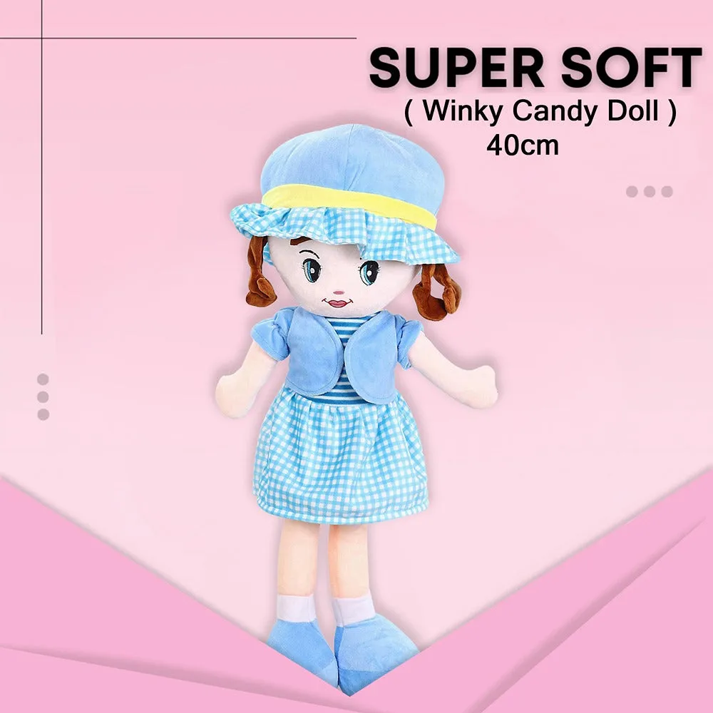 Super Soft Stuffed Huggable Girl Winky Doll | Washable | Sky blue - Height 40 cm