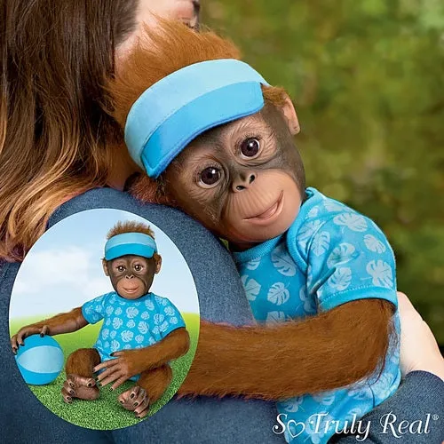 The Ashton - Drake Galleries Abe Hugs So Truly Real® Lifelike Baby Boy Monkey Doll Realistic Weighted Fully Poseable with Plush Ball Hand Applied Hair and Soft RealTouch® Vinyl Skin 22"-Inches