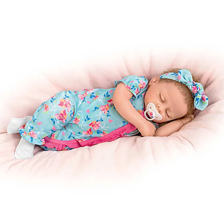 The Ashton - Drake Galleries Bella Interactive Lifelike TrueTouch® Authentic Silicone Baby Girl Doll Breathes and Coos Weighted Fully Poseable with Custom Floral Sleeper & Headband by Artist Linda Murray 19"-inches