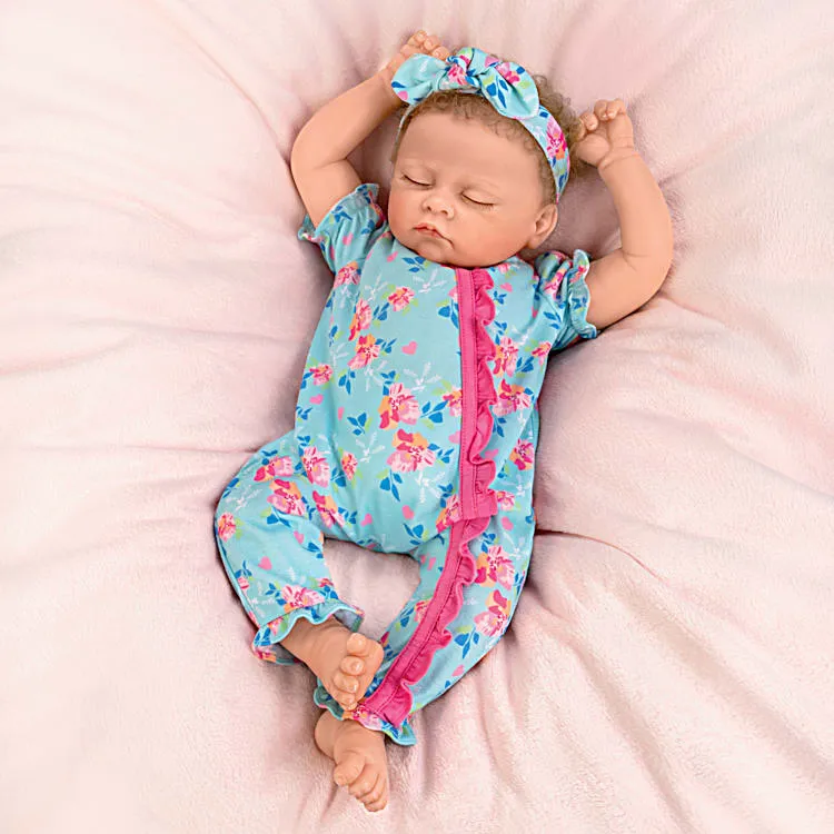 The Ashton - Drake Galleries Bella Interactive Lifelike TrueTouch® Authentic Silicone Baby Girl Doll Breathes and Coos Weighted Fully Poseable with Custom Floral Sleeper & Headband by Artist Linda Murray 19"-inches