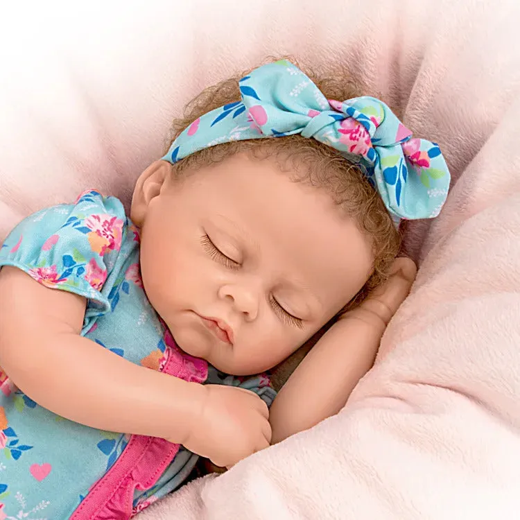 The Ashton - Drake Galleries Bella Interactive Lifelike TrueTouch® Authentic Silicone Baby Girl Doll Breathes and Coos Weighted Fully Poseable with Custom Floral Sleeper & Headband by Artist Linda Murray 19"-inches