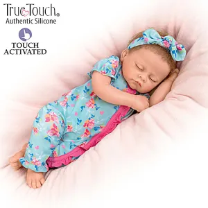 The Ashton - Drake Galleries Bella Interactive Lifelike TrueTouch® Authentic Silicone Baby Girl Doll Breathes and Coos Weighted Fully Poseable with Custom Floral Sleeper & Headband by Artist Linda Murray 19"-inches