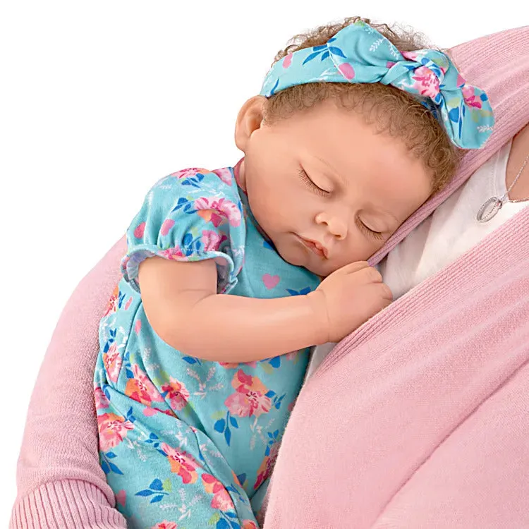 The Ashton - Drake Galleries Bella Interactive Lifelike TrueTouch® Authentic Silicone Baby Girl Doll Breathes and Coos Weighted Fully Poseable with Custom Floral Sleeper & Headband by Artist Linda Murray 19"-inches