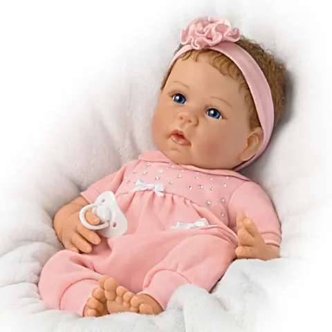 The Ashton - Drake Galleries Chloe Coos So Truly Real® Vinyl Interactive Doll Breathes and Coos Weighted Poseable Baby Girl Doll by Linda Murray 18"-inches