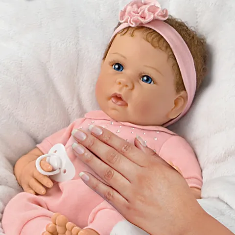 The Ashton - Drake Galleries Chloe Coos So Truly Real® Vinyl Interactive Doll Breathes and Coos Weighted Poseable Baby Girl Doll by Linda Murray 18"-inches